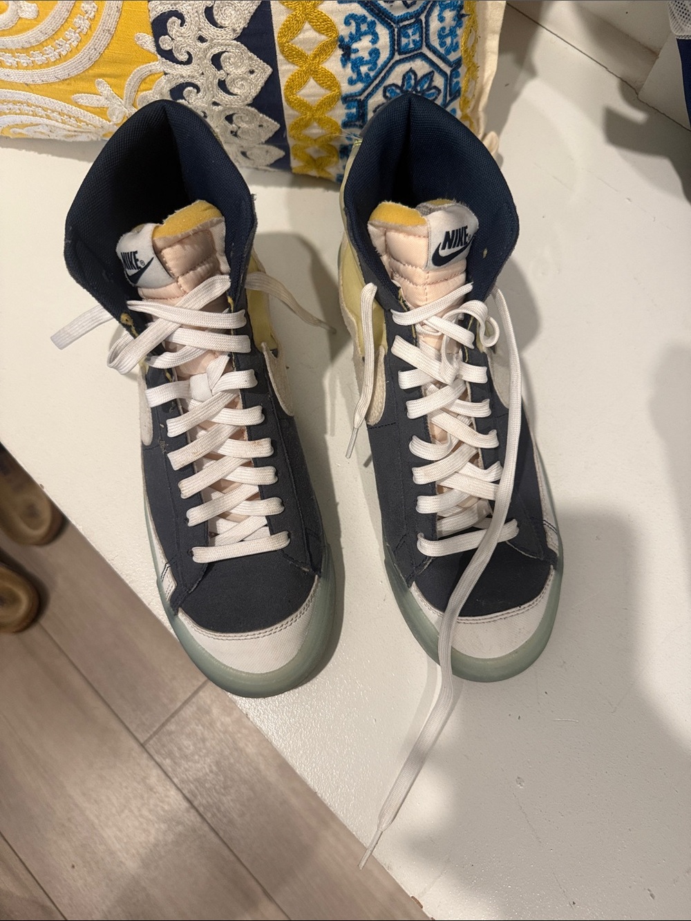 Nike Men’s High-Top Sneakers in Navy, White and Yellow